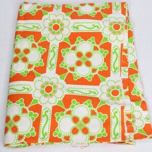 VTG 70s Sewing Fabric 1 Yd Orange Green White Flower Hippy Canvas 32 x 44"